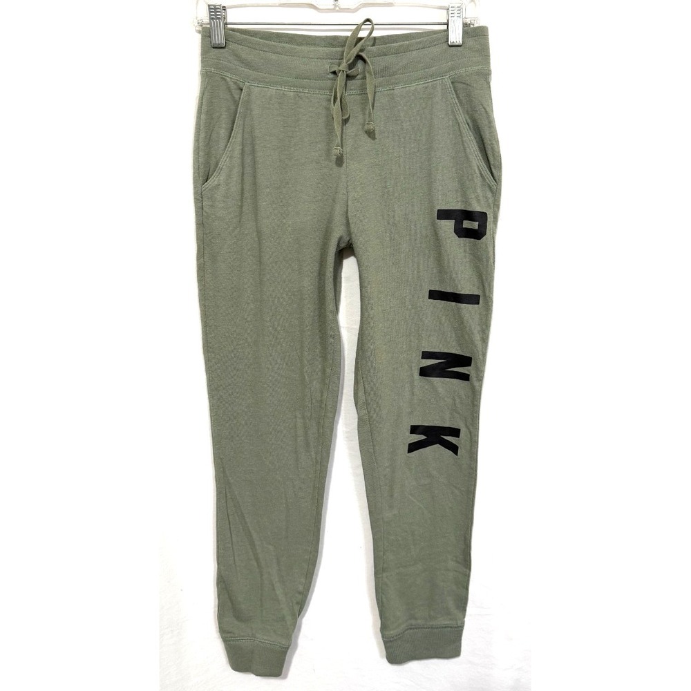 Victoria's Secret PINK Small Olive Green Jogger Sweatpants With a Black Logo